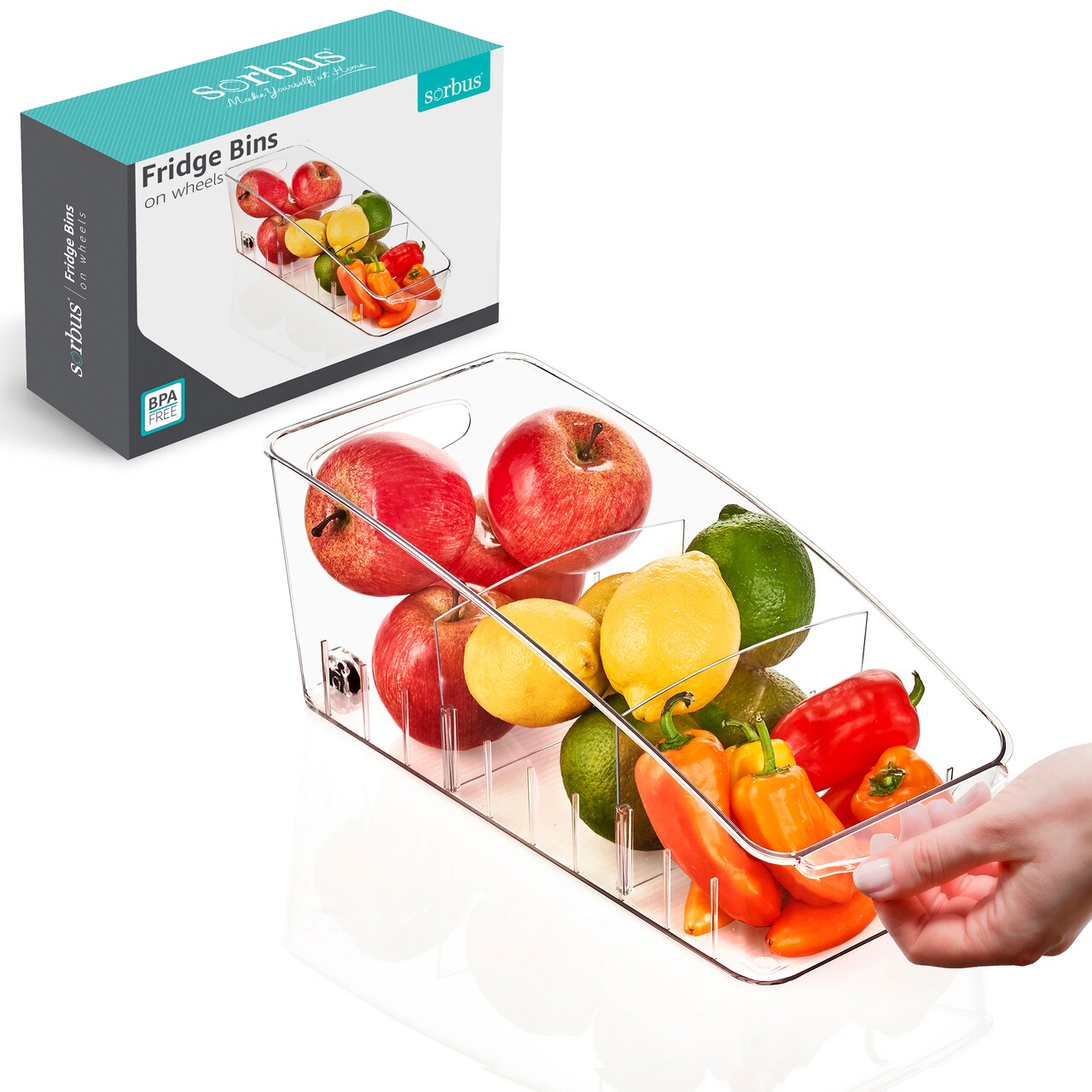 Sorbus Fridge Organizer on Wheels - Rolling Fridge Organizers and Storage Clear Design with Dividers & Handles for Kitchen Organization and Storage - Refrigerator Organizer Bins & Pantry Storage Bins